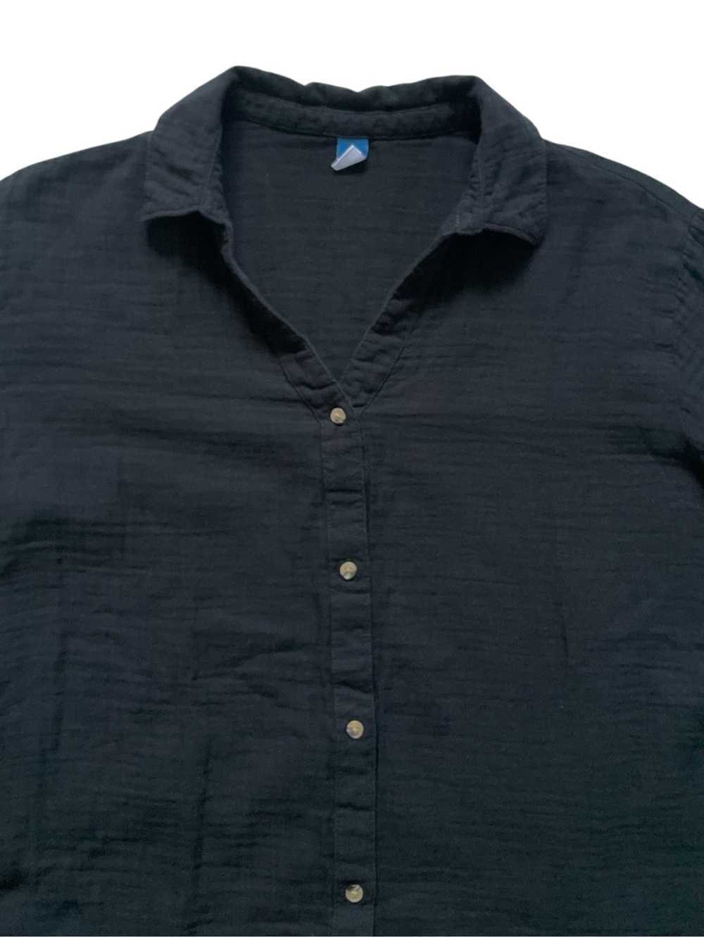 Old Navy Crinkle Gauze Button Front Boyfriend Shirt Black Lightweight Med - Picture 3 of 7
